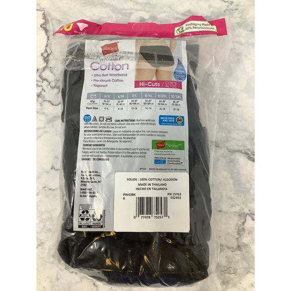 Hanes Womens 6/M Black 10-Pack Breathable Cotton Hi-Cut Panties Underwear I16-18 - Picture 5 of 7